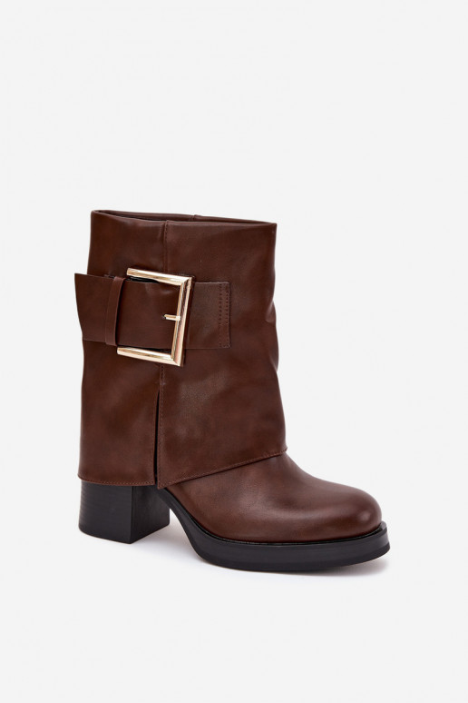Botas de mujer calentamiento con tacones con hebillas doradas color marrón Milira Botas de mujer calentamiento con tacones con hebillas doradas color marrón Milira
