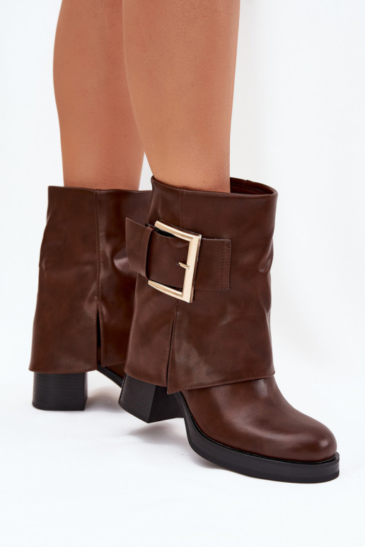 Botas de mujer calentamiento con tacones con hebillas doradas color marrón Milira Botas de mujer calentamiento con tacones con hebillas doradas color marrón Milira