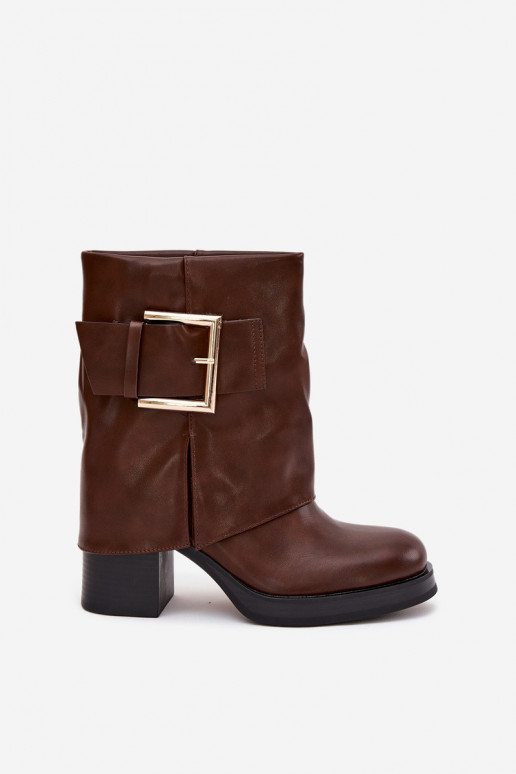Botas de mujer calentamiento con tacones con hebillas doradas color marrón Milira Botas de mujer calentamiento con tacones con hebillas doradas color marrón Milira