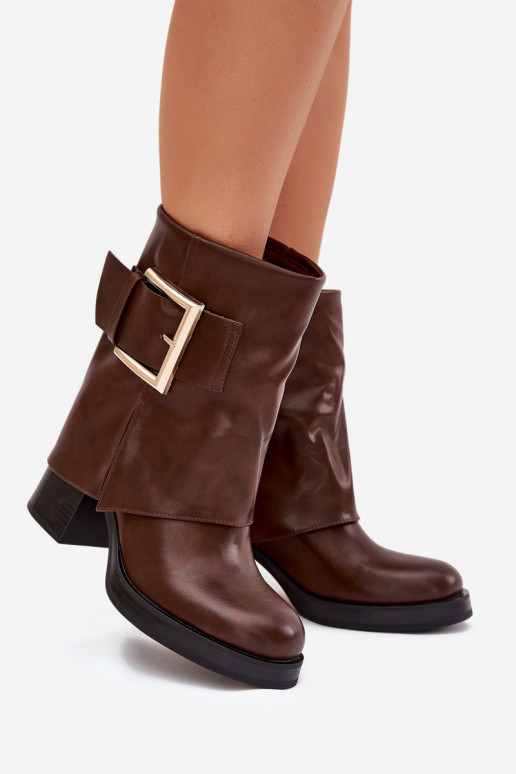 Botas de mujer calentamiento con tacones con hebillas doradas color marrón Milira Botas de mujer calentamiento con tacones con hebillas doradas color marrón Milira