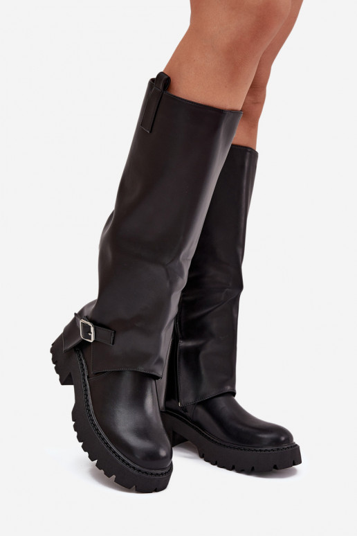 calentamiento botasENyAiniętą CholeAką I con hebillas de color negro Fiorae