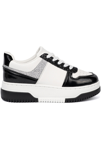 Negro y-el color blanco Zapatillas modelo zapatos. z połyskującymi platami detalami 2