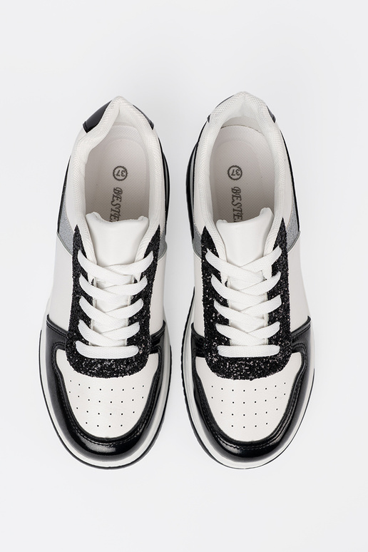 Negro y-el color blanco Zapatillas modelo zapatos. z połyskującymi platami detalami