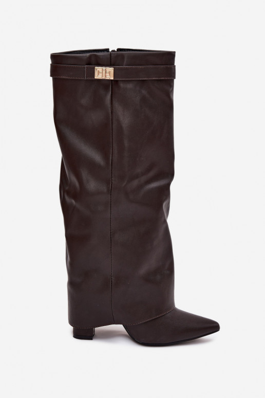 botas de mujer con taconesENyAiniętą CholeAką I color doradom Detalem CzekoladoAe Diorna