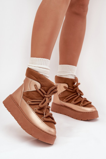 Bajo Botas de nieve Femenino calentamiento con pelo dentroGrubym ENiązaniem color marrón Xarina