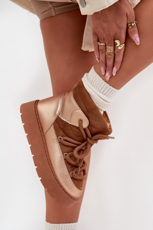 Bajo Botas de nieve Femenino calentamiento con pelo dentroGrubym ENiązaniem color marrón Xarina