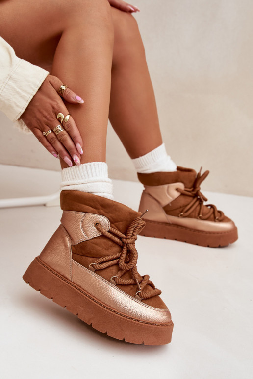 Bajo Botas de nieve Femenino calentamiento con pelo dentroGrubym ENiązaniem color marrón Xarina