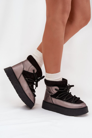 Bajo Botas de nieve Femenino calentamiento con pelo dentroGrubym ENiązaniem de color negro Xarina