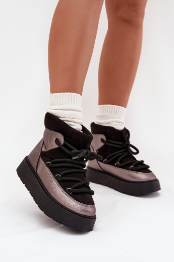 Bajo Botas de nieve Femenino calentamiento con pelo dentroGrubym ENiązaniem de color negro Xarina 2