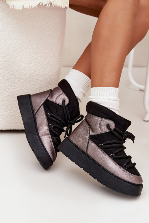 Bajo Botas de nieve Femenino calentamiento con pelo dentroGrubym ENiązaniem de color negro Xarina