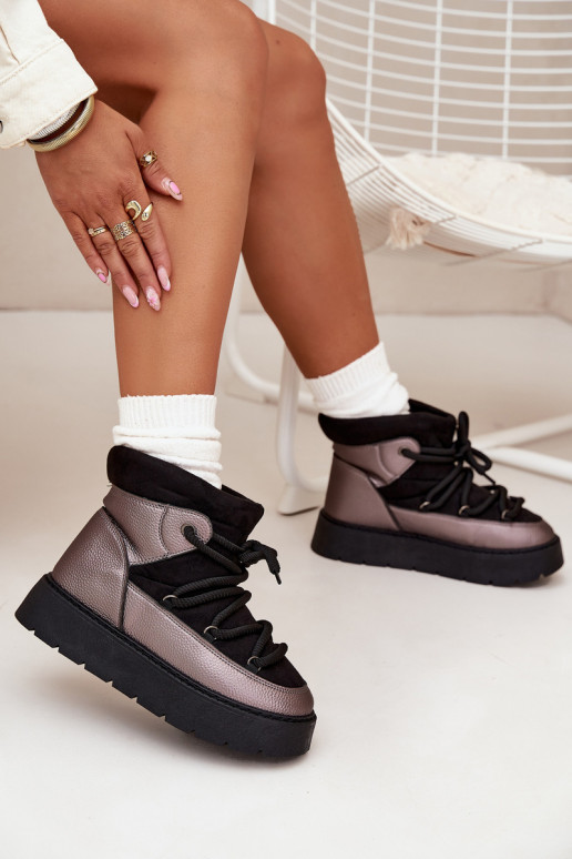 Bajo Botas de nieve Femenino calentamiento con pelo dentroGrubym ENiązaniem de color negro Xarina