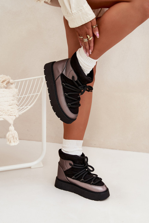 Bajo Botas de nieve Femenino calentamiento con pelo dentroGrubym ENiązaniem de color negro Xarina