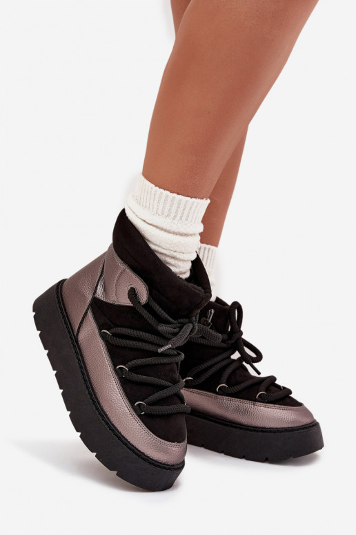 Bajo Botas de nieve Femenino calentamiento con pelo dentroGrubym ENiązaniem de color negro Xarina