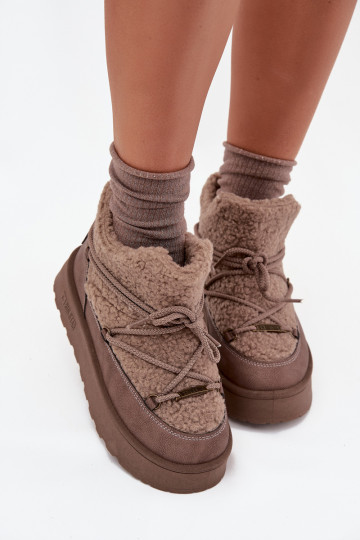 Botas de nieve Femenino con una plataforma con un abrigo de piel Typu Baranek Big Star SS274112 color marrón 2