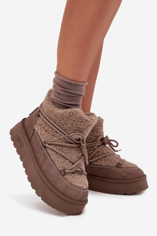 Botas de nieve Femenino con una plataforma con un abrigo de piel Typu Baranek Big Star SS274112 color marrón Botas de nieve Femenino con una plataforma con un abrigo de piel Typu Baranek Big Star SS274112 color marrón