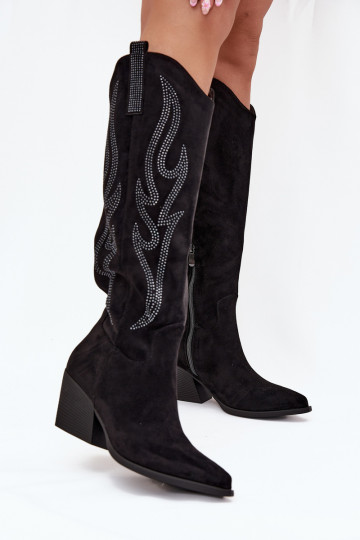 botas estilo vaquero Femenino Con decoración con tacones de color negro Jovina