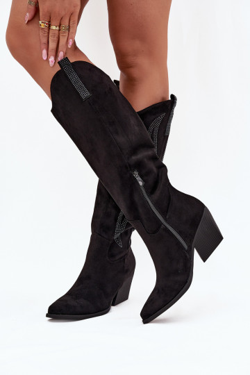 botas estilo vaquero Femenino Con decoración con tacones de color negro Jovina 2