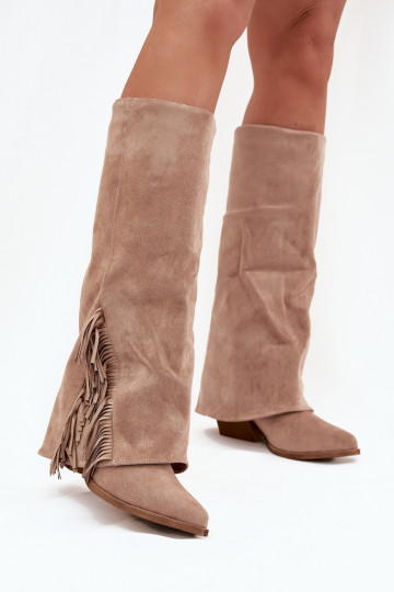 Un modelo convincente botas estilo vaquero Femenino con tacones con flecos beige Zalia