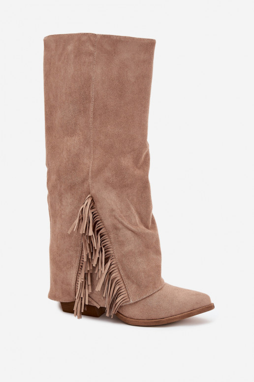Un modelo convincente botas estilo vaquero Femenino con tacones con flecos beige Zalia