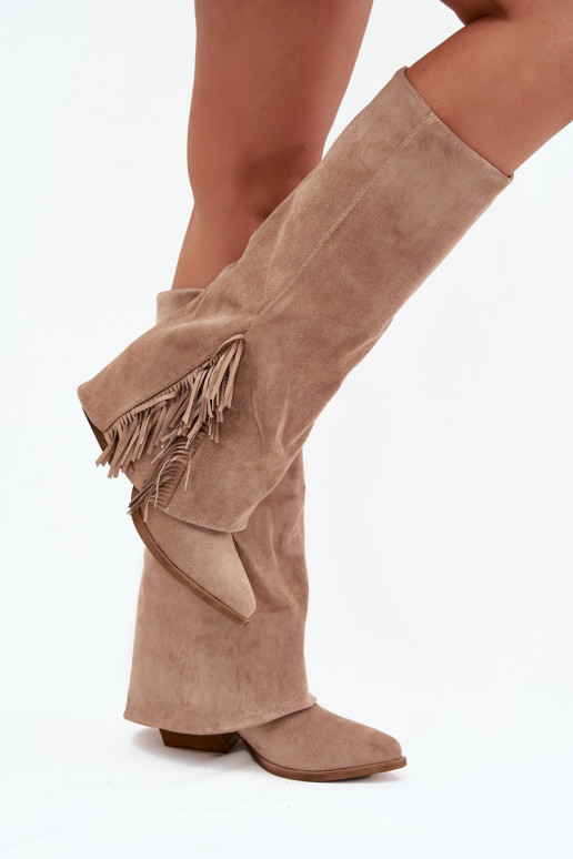 Un modelo convincente botas estilo vaquero Femenino con tacones con flecos beige Zalia