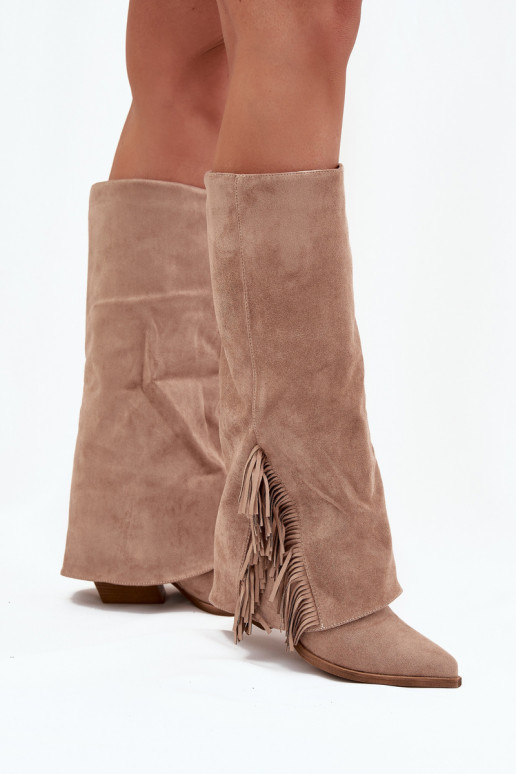 Un modelo convincente botas estilo vaquero Femenino con tacones con flecos beige Zalia