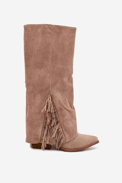 Un modelo convincente botas estilo vaquero Femenino con tacones con flecos beige Zalia