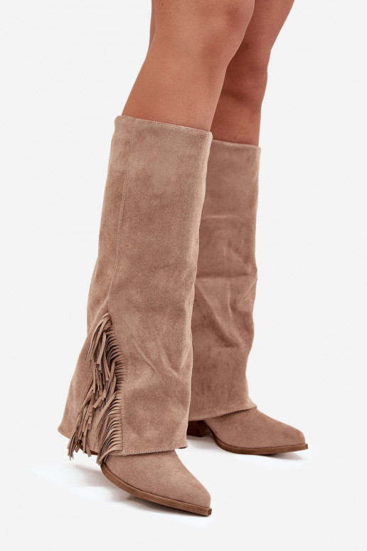 Un modelo convincente botas estilo vaquero Femenino con tacones con flecos beige Zalia