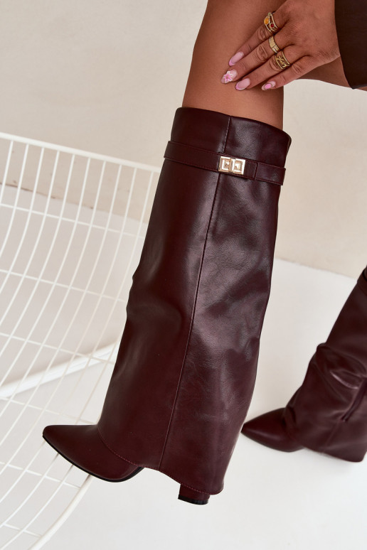 botas de mujer con taconesENyAiniętą CholeAką I color doradom Detalem borgoña Diorna