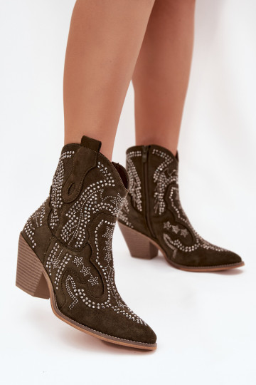 calentamiento Femenino botas estilo vaquero Con decoración de color caqui Lelira