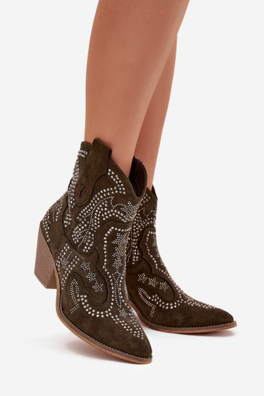 calentamiento Femenino botas estilo vaquero Con decoración de color caqui Lelira