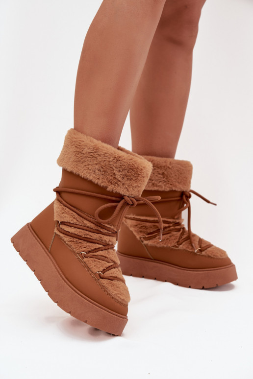 Botas de nieve Femenino con un abrigo de piel I ENiązaniem con una plataforma color marrón Tiene querinna