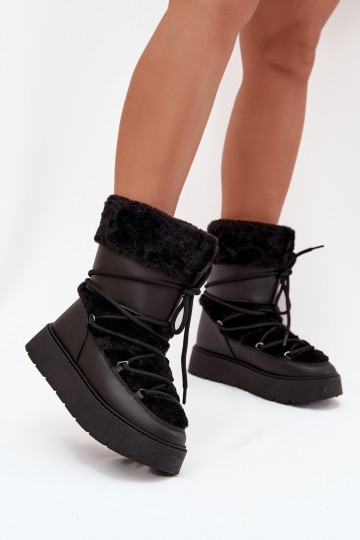 Botas de nieve Femenino con un abrigo de piel I ENiązaniem con una plataforma de color negro Tiene querinna 2
