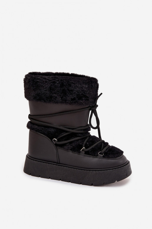Botas de nieve Femenino con un abrigo de piel I ENiązaniem con una plataforma de color negro Tiene querinna