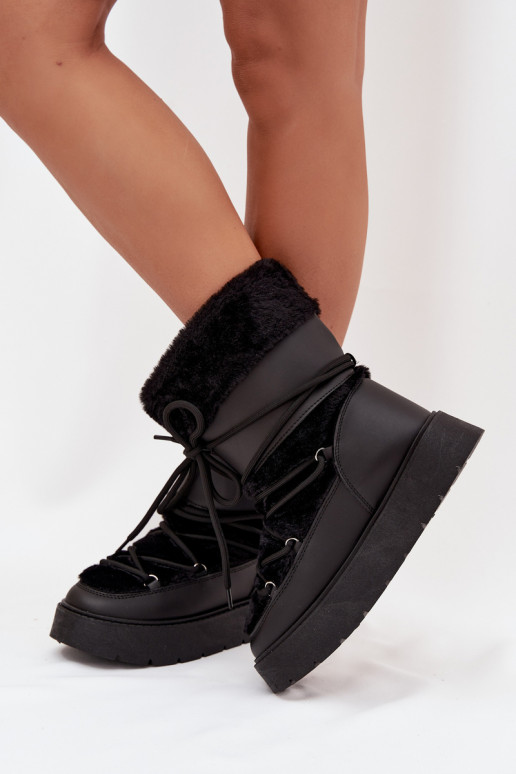 Botas de nieve Femenino con un abrigo de piel I ENiązaniem con una plataforma de color negro Tiene querinna