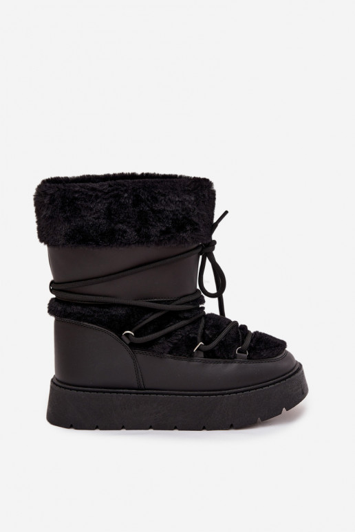 Botas de nieve Femenino con un abrigo de piel I ENiązaniem con una plataforma de color negro Tiene querinna