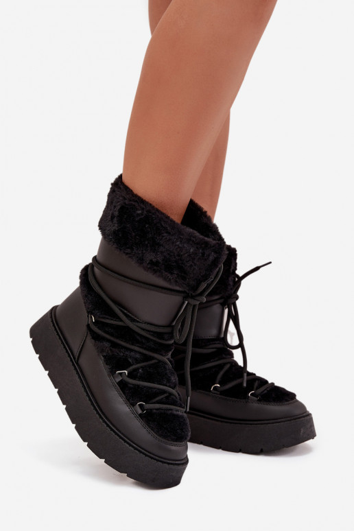 Botas de nieve Femenino con un abrigo de piel I ENiązaniem con una plataforma de color negro Tiene querinna