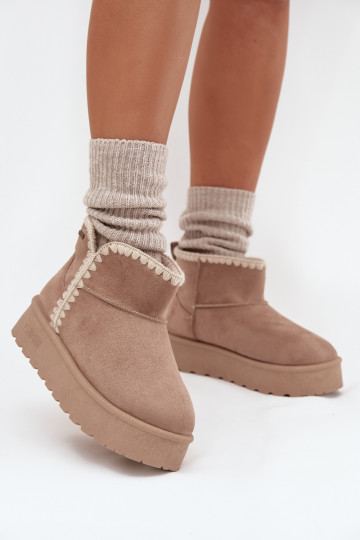 Botas de nieve de mujer con plataforma y costuras Big Star SS274129 color arena 2