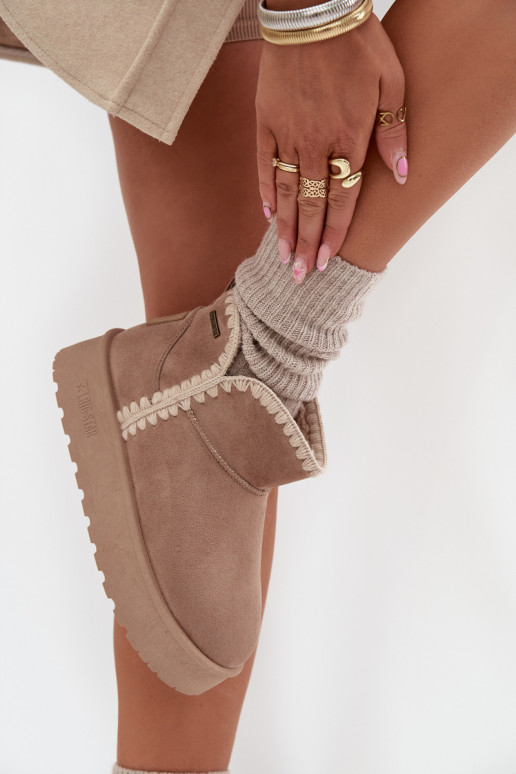 Botas de nieve Femenino con una plataformaPrzeszyciami Big Star SS274129 beige Botas de nieve Femenino con una plataformaPrzeszyciami Big Star SS274129 beige