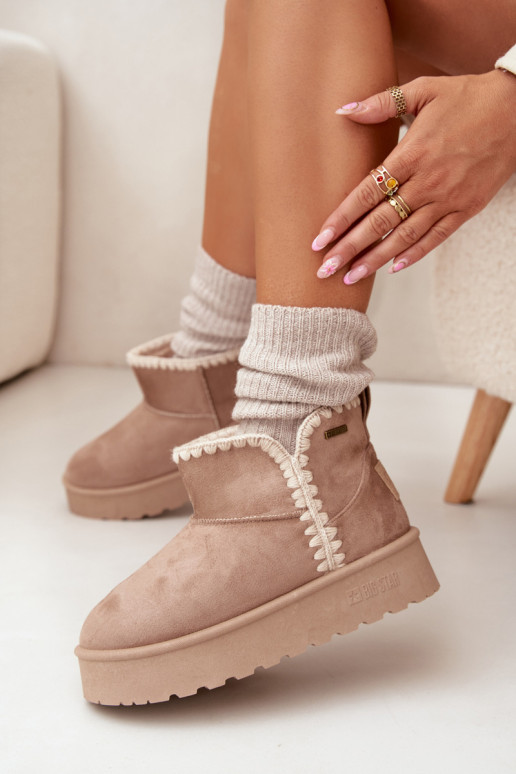 Botas de nieve Femenino con una plataformaPrzeszyciami Big Star SS274129 beige Botas de nieve Femenino con una plataformaPrzeszyciami Big Star SS274129 beige