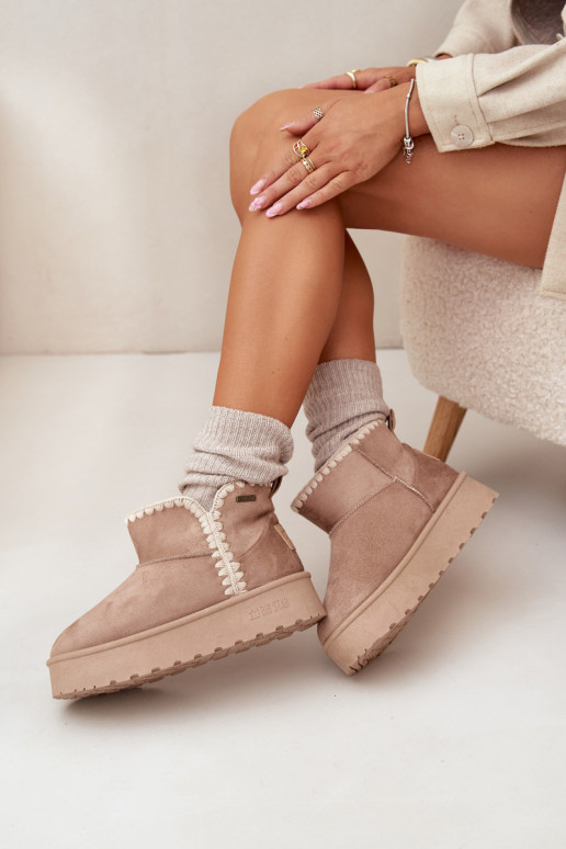 Botas de nieve Femenino con una plataformaPrzeszyciami Big Star SS274129 beige Botas de nieve Femenino con una plataformaPrzeszyciami Big Star SS274129 beige