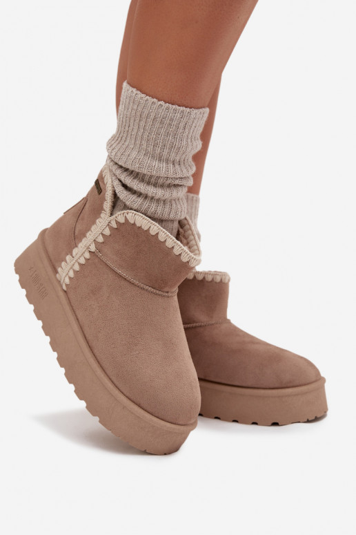 Botas de nieve Femenino con una plataformaPrzeszyciami Big Star SS274129 beige Botas de nieve Femenino con una plataformaPrzeszyciami Big Star SS274129 beige