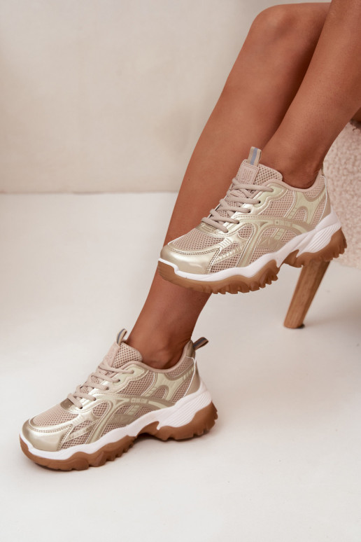 zapatillas Zapatillas modelo zapatos. Femenino Big Star SS274014 HI-POLY SYSTEM beige-color dorado