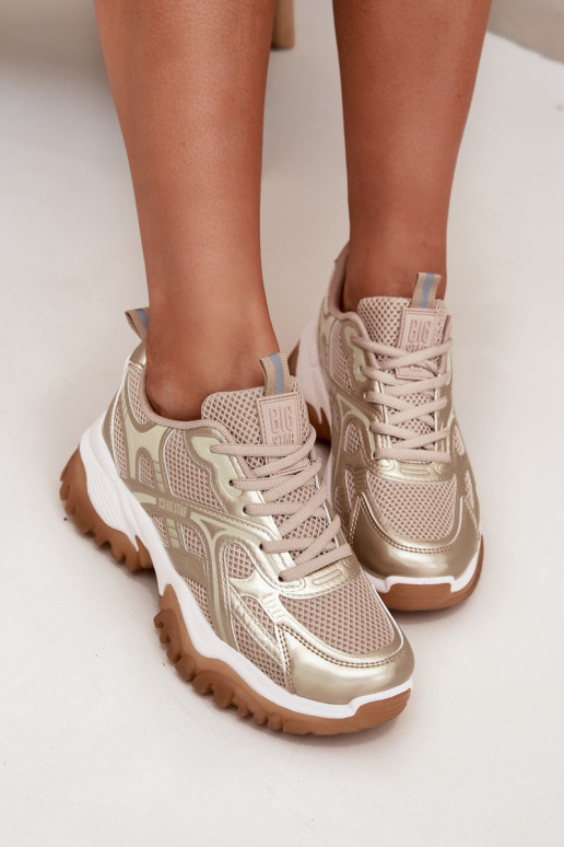 zapatillas Zapatillas modelo zapatos. Femenino Big Star SS274014 HI-POLY SYSTEM beige-color dorado