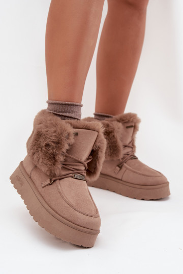 Botas de nieve de mujer con plataforma, forro y cordones Big Star SS274114 color arena