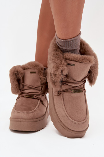 Botas de nieve de mujer con plataforma, forro y cordones Big Star SS274114 color arena 2