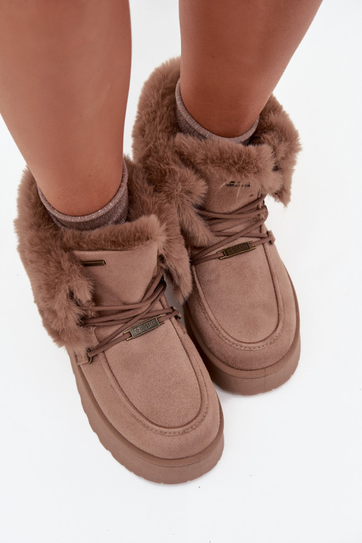 Botas de nieve Femenino con una plataforma con un abrigo de piel I ENiązaniem Big Star SS274114 beige