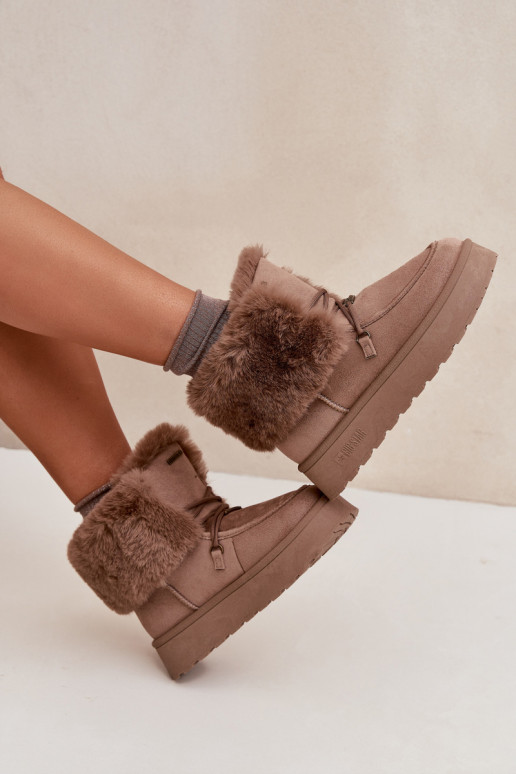 Botas de nieve Femenino con una plataforma con un abrigo de piel I ENiązaniem Big Star SS274114 beige