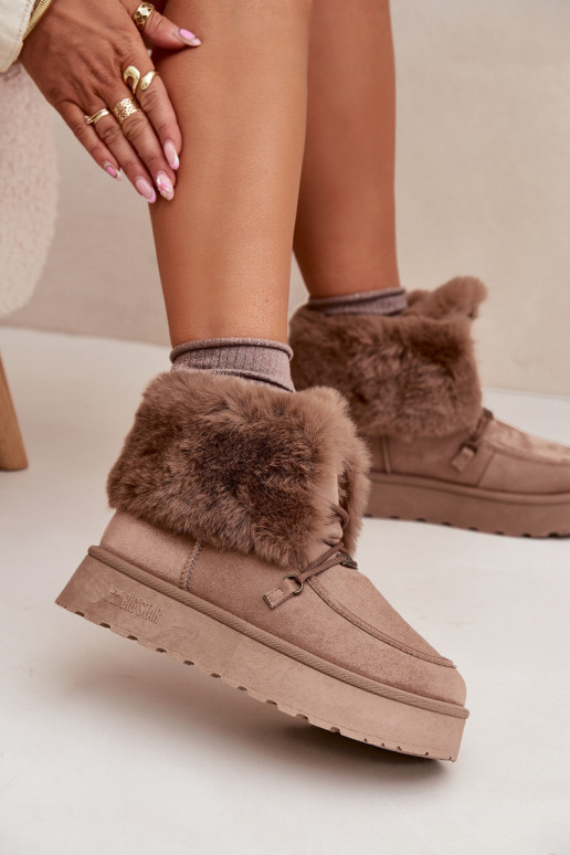 Botas de nieve Femenino con una plataforma con un abrigo de piel I ENiązaniem Big Star SS274114 beige