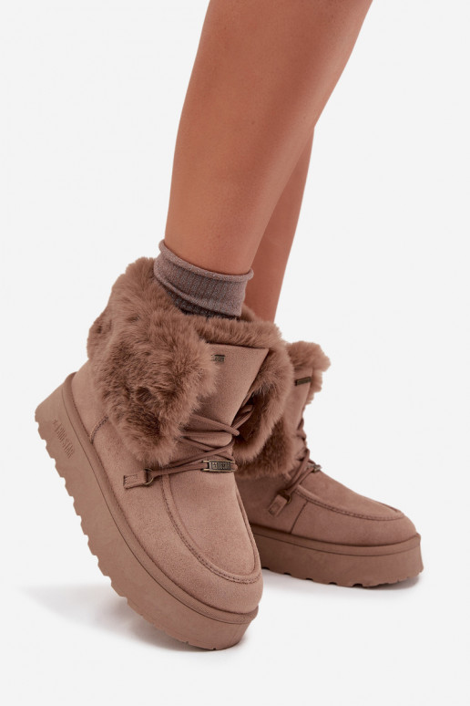 Botas de nieve Femenino con una plataforma con un abrigo de piel I ENiązaniem Big Star SS274114 beige