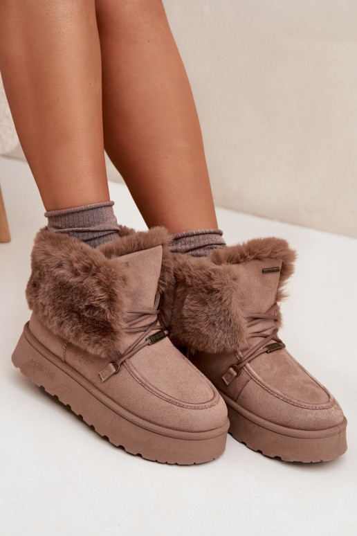 Botas de nieve Femenino con una plataforma con un abrigo de piel I ENiązaniem Big Star SS274114 beige